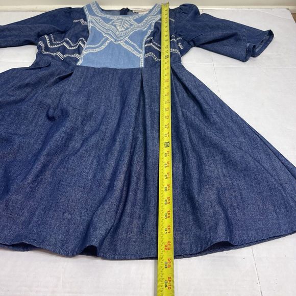 Flying Tomato Chambray A Line Dress Embroidered M Western Boho Country Prairie - Picture 10 of 12